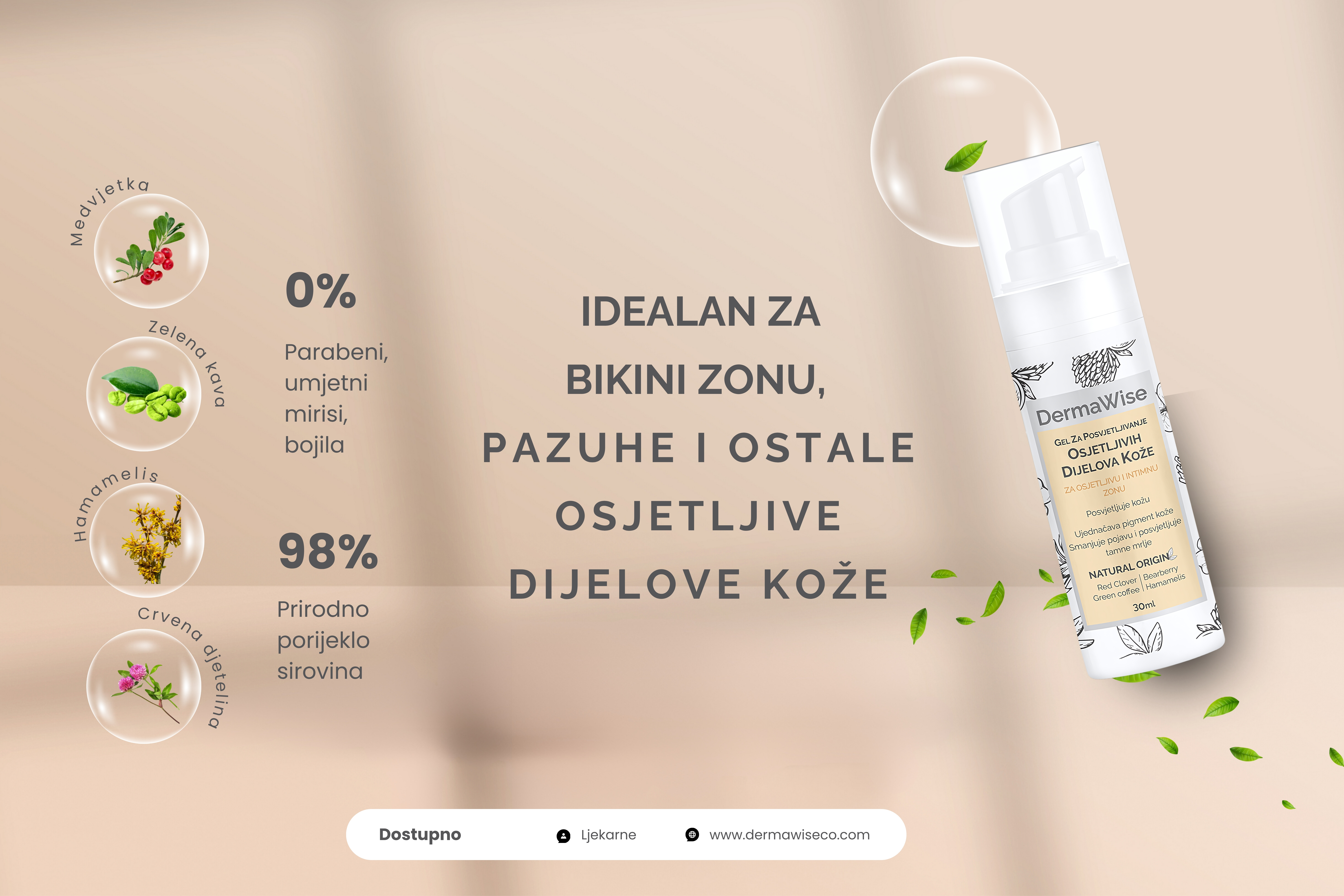 Gel za posvjetljivanje osjetljivih dijelova kože koji doprinosi ujednačenijem tonu i smanjenju vidljivosti tamnih mrlja